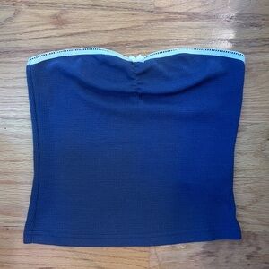 Edikted Navy Blue Strapless Top with White Trim